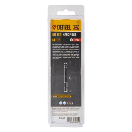 Бита PH2х127, сталь S2, цилиндр., 5шт. Е 6,3 Denzel 11646 купить в Уфе