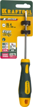 Отвертка KRAFTOOL, Cr-Mo-V сталь, двухкомпонентная противоскользящая рукоятка, SL, 4,0x90мм 250071-4.0-090 купить в Уфе