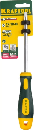 Отвертка KRAFTOOL, Cr-Mo-V сталь, двухкомпонентная противоскользящая рукоятка, TORX Hole, №40x125мм 250077-40-125 купить в Уфе