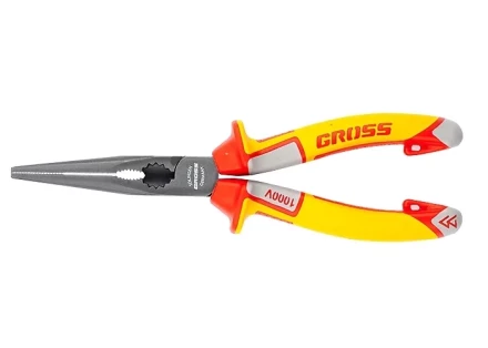 Длинногубцы прямые диэлектрические рукоятки до 1000 В трехкомпонентные рукоятки 205 мм GROSS 17177 купить в Уфе