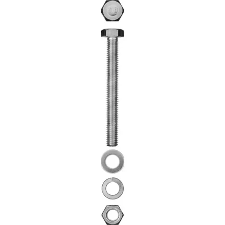 Болт (DIN933) в комплекте с гайкой (DIN934), шайбой (DIN125), шайбой пруж. (DIN127), M8 x 70 мм, 3 шт, ЗУБР 303436-08-070 купить в Уфе