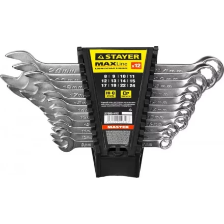 Набор: Ключ STAYER &quot;MASTER&quot; гаечный комбинированный, хромированный, 8-24 мм, 12 шт 27085-H12 купить в Уфе