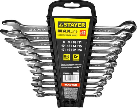 Набор: Ключ STAYER &quot;MASTER&quot; гаечный комбинированный, хромированный, 8-24 мм, 12 шт 27085-H12 купить в Уфе