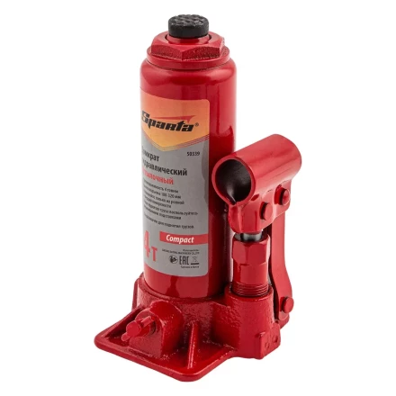 Домкрат гидравлический бутылочный, 4 т, h подъема 180–320 мм Sparta Compact 50339 купить в Уфе