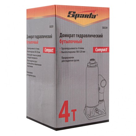 Домкрат гидравлический бутылочный, 4 т, h подъема 180–320 мм Sparta Compact 50339 купить в Уфе