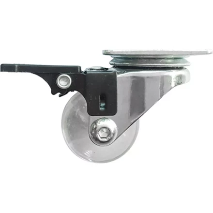 Колесо ПУ прозрачное поворотное с тормозом d-35 мм, крепление платформенное Сибртех 68736 купить в Уфе