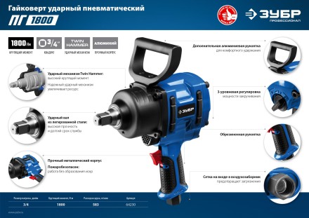 Ударный пневмогайковерт ПГ-1800 64230 серия ПРОФЕССИОНАЛ купить в Уфе