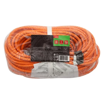 Удлинитель-шнур силовой 30 м, 10A, тип УХ10, 1 розетка, Россия Сибртех 96053 купить в Уфе