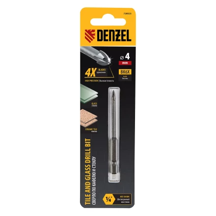 Сверло по керамической плитке 4 мм, крестовая пластина, шестигранный хвостовик// Denzel 728023 купить в Уфе