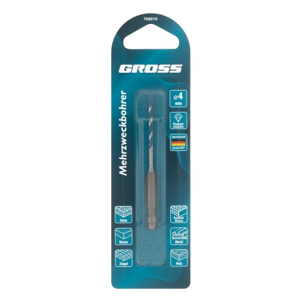 Сверло универсальное Gross, Multipurpose PRO, 6-гр. хвостовик, 4мм, 706010 купить в Уфе