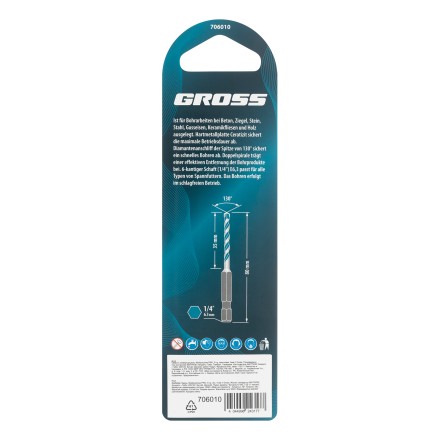 Сверло универсальное Gross, Multipurpose PRO, 6-гр. хвостовик, 4мм, 706010 купить в Уфе