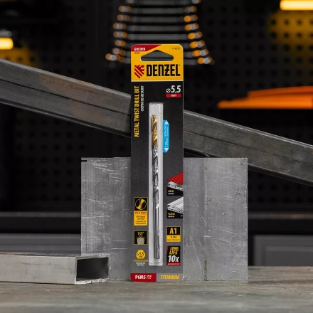 Сверло спиральное по металлу Denzel 5,5 х 139 мм, Р6М5, Golden Tip, удлиненное, 718255 купить в Уфе