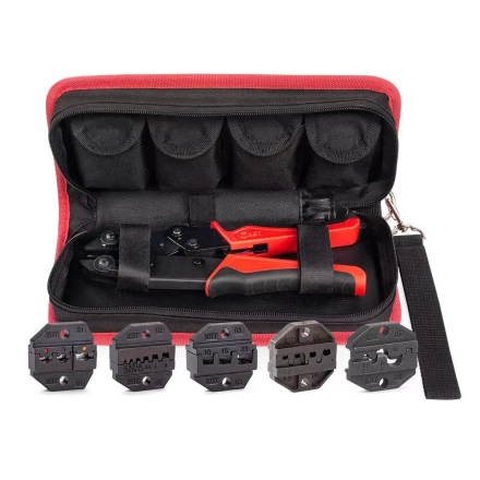 Пресс-клещи КВТ СТО+5 с 5 матрицами МПК для опрессовки разъемов, втулочных, изолированных и неизолированных наконечников (набор) (90777) купить в Уфе