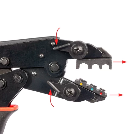 Пресс-клещи КВТ СТО+5 с 5 матрицами МПК для опрессовки разъемов, втулочных, изолированных и неизолированных наконечников (набор) (90777) купить в Уфе