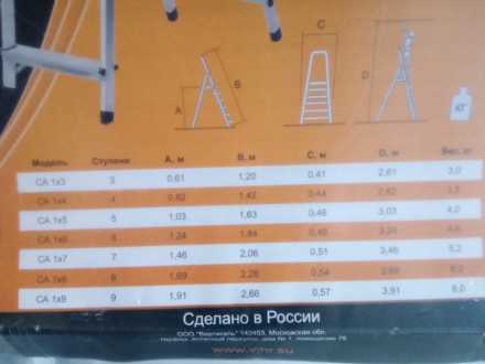 Стремянка алюминиевая СА 1х5 Вихрь купить в Уфе