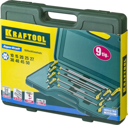 Набор KRAFTOOL Ключи &quot;INDUSTRIE&quot; имбусовые,Cr-Mo(S2),Т-образные,эргоном двухкомп рукоятка,TORX Hole 10-50,9 шт,в боксе 27455-H9 купить в Уфе