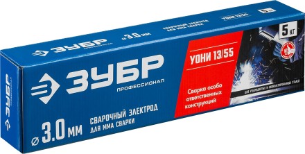 ЗУБР Д 3.0 х 350 мм, 5 кг в коробке, УОНИ 13/55 с основным покрытием, электрод сварочный, Профессионал (40025-3.0) купить в Уфе