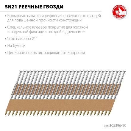 ЗУБР SN21 90 х 3.1 мм, реечные гвозди рифленые оцинкованные, 2010 шт(305396-90) купить в Уфе
