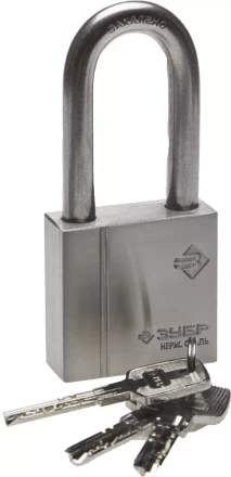 Замок ЗУБР &quot;ЭКСПЕРТ&quot; навесной, нержавеющая сталь (корпус и дужка), удлиненная закаленная дужка, 50мм 37290-50-1 купить в Уфе