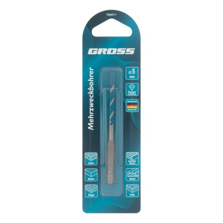 Сверло универсальное Gross , Multipurpose PRO, 6-гр. хвостовик, 5мм, 706011 купить в Уфе