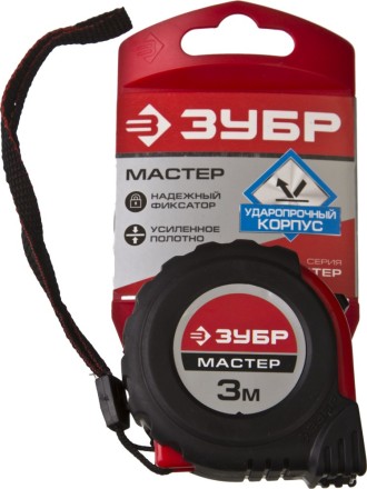 Рулетка ЗУБР &quot;МАСТЕР&quot;, обрезиненный корпус, на карточке, 3м/16мм 34055-03-16_z02 купить в Уфе