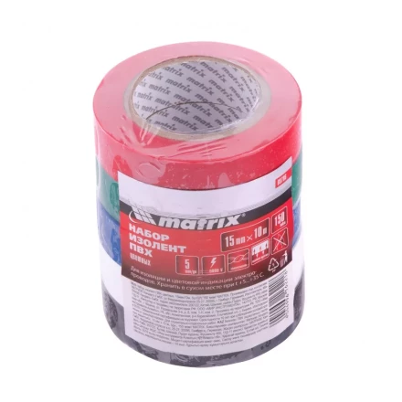 Набор изолент ПВХ цветных 15 мм х 10 м в упаковке 5 шт 150 мкм Matrix 88786 купить в Уфе
