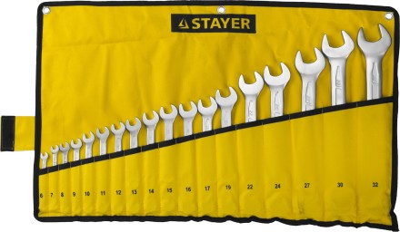 Набор: Ключ STAYER &quot;PROFI&quot; гаечный комбинированный, Cr-V сталь, хромированный, 6-32мм, 18шт 27081-H18 купить в Уфе