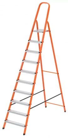 Стремянка, 10 ступеней, стальной профиль, ступени сталь, оранжевая, Россия, Сибртех 97973 купить в Уфе