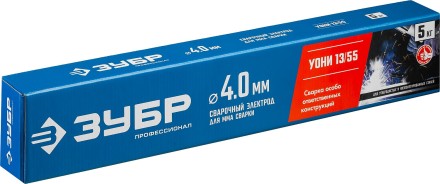 ЗУБР Д 4.0 х 450 мм, 5 кг в коробке, УОНИ 13/55 с основным покрытием, электрод сварочный, Профессионал (40025-4.0) купить в Уфе