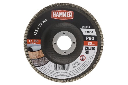 Круг Лепестковый Торцевой (КЛТ) HAMMER КЛТ 1 Ф125х22 Р80 213-026 купить в Уфе