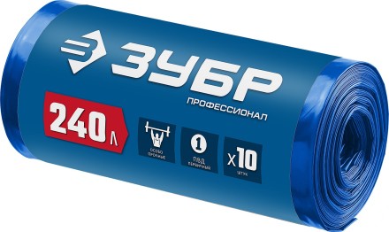 ЗУБР 240 л, 10 шт, синие, из первичного материала, особопрочные, строительные мусорные мешки, Профессионал (39159-240) купить в Уфе