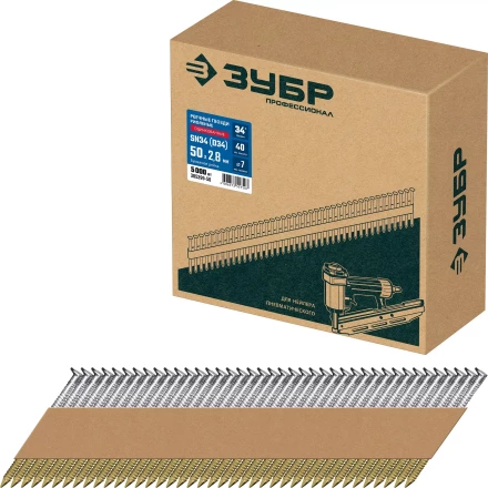 ЗУБР SN34 (D34) 50 х 2.8 мм, реечные гвозди рифленые оцинкованные, 5000 шт (305399-50) купить в Уфе