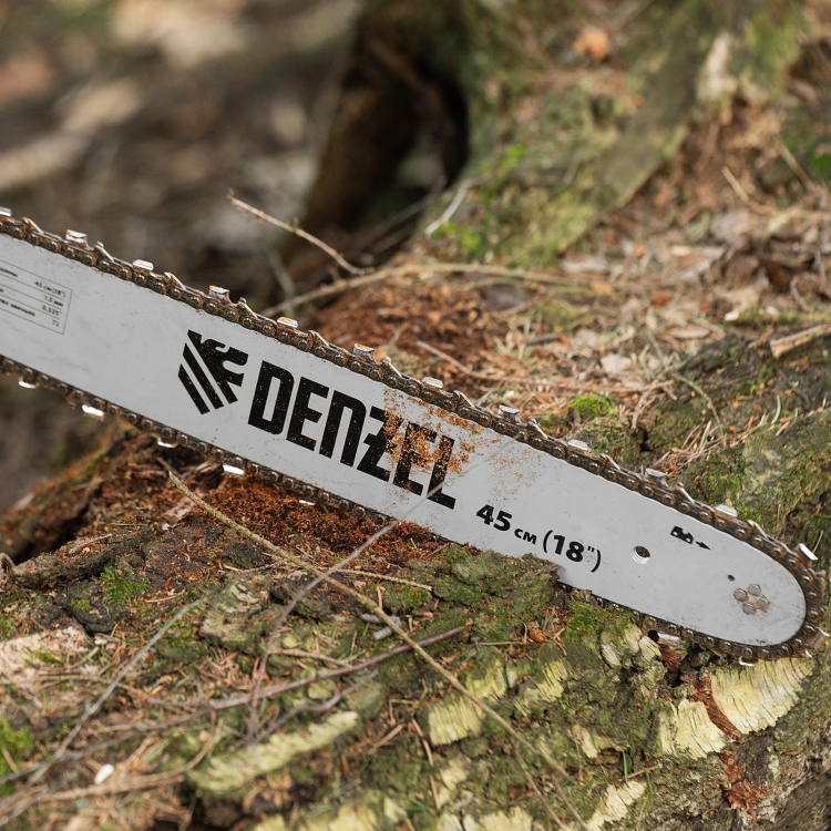 Пила цепная бензиновая Denzel DS-5218, шина 45 см, 52 см3, 3 л.с, шаг 0,325, паз 1,5 мм, 72 звена 95237 купить в Уфе