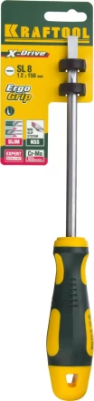 Отвертка KRAFTOOL, Cr-Mo-V сталь, двухкомпонентная противоскользящая рукоятка, SL, 8,0x150мм 250071-8.0-150 купить в Уфе