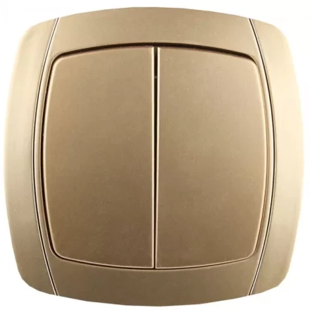 Выключатель СВЕТОЗАР "АКЦЕНТ" двухклавишный в сборе, цвет золотой металлик, 10А/~250В SV-54234-GM купить в Уфе