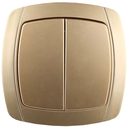 Выключатель СВЕТОЗАР "АКЦЕНТ" двухклавишный в сборе, цвет золотой металлик, 10А/~250В SV-54234-GM купить в Уфе