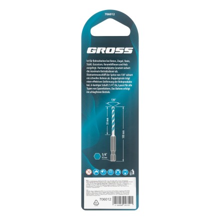 Сверло универсальное Gross, Multipurpose PRO, 6-гр. хвостовик, 6мм, 706012 купить в Уфе