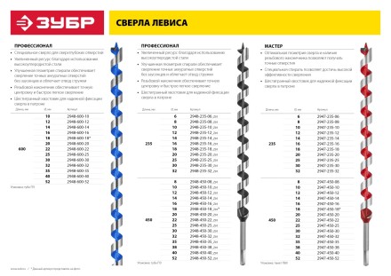 ЗУБР. Сверло по дереву, спираль Левиса, HEX хвостовик, 25х600мм 2948-600-25 купить в Уфе