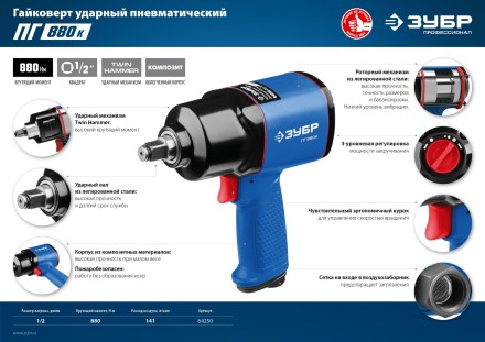 Ударный пневмогайковерт ПГ-880к 64250 серия ПРОФЕССИОНАЛ купить в Уфе