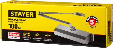 Доводчик дверной STAYER, для дверей массой до 100 кг, цвет коричневый 37917-100 купить в Уфе