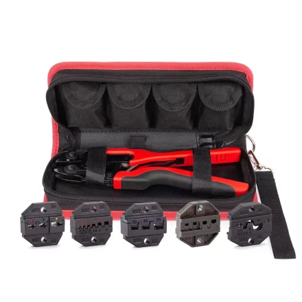 Пресс-клещи КВТ СТВ+5 с 5 матрицами МПК для опрессовки разъемов, втулочных, изолированных и неизолированных наконечников (набор) (89227) купить в Уфе