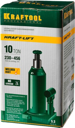 Домкрат гидравлический бутылочный &quot;Kraft-Lift&quot;, сварной, 10т, 230-456мм, KRAFTOOL 43462-10 43462-10_z01 купить в Уфе