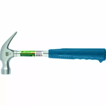 Молоток гвоздодер металлическая трубчатая обрезиненная рукоятка вес 450гр боек 27мм СИБРТЕХ 10436 купить в Уфе