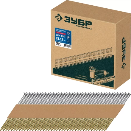 ЗУБР SN34 (D34) 63 х 2.8 мм, реечные гвозди рифленые оцинкованные, 4000 шт (305399-63) купить в Уфе