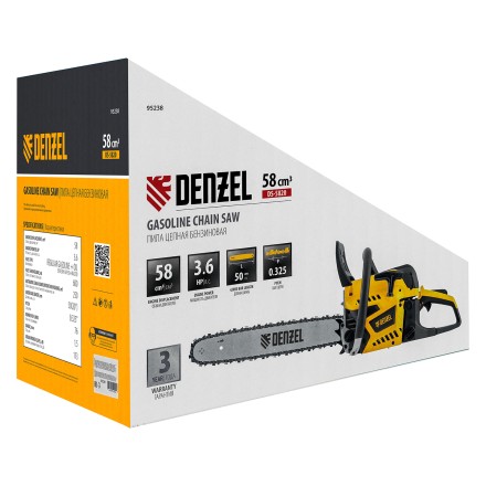 Пила цепная бензиновая Denzel DS-5820, шина 50 см, 58 см3, 3.6 л.с, шаг 0,325, паз 1,5 мм, 76 звеньев 95238 купить в Уфе