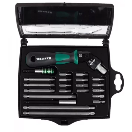 Отвертка KRAFTOOL "EXPERT", реверсивно-рычажная, с битами и головками, 22шт 25555-H22 купить в Уфе