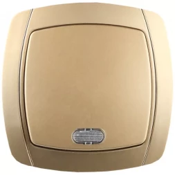 Выключатель СВЕТОЗАР "АКЦЕНТ" одноклавишный в сборе, с подсветкой, цвет золотой металлик, 10А/~250В SV-54231-GM