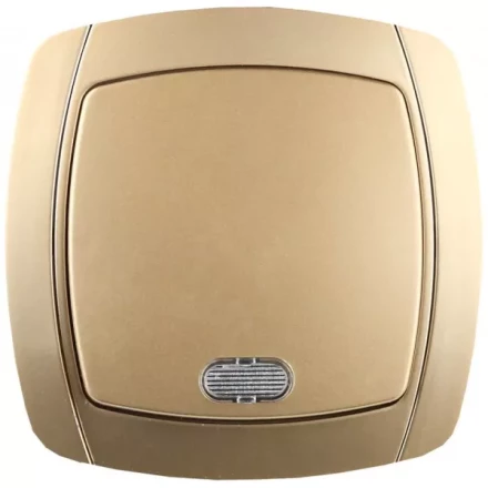 Выключатель СВЕТОЗАР "АКЦЕНТ" одноклавишный в сборе, с подсветкой, цвет золотой металлик, 10А/~250В SV-54231-GM купить в Уфе