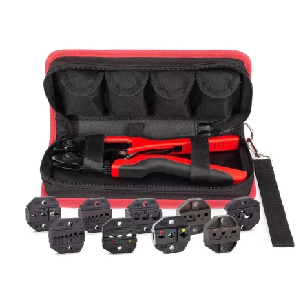 Пресс-клещи КВТ СТВ+9 с 9 матрицами МПК для опрессовки разъемов, втулочных, изолированных и неизолированных наконечников (набор) (89183) купить в Уфе