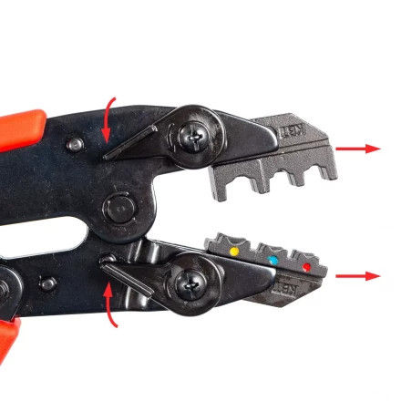 Пресс-клещи КВТ СТВ+9 с 9 матрицами МПК для опрессовки разъемов, втулочных, изолированных и неизолированных наконечников (набор) (89183) купить в Уфе